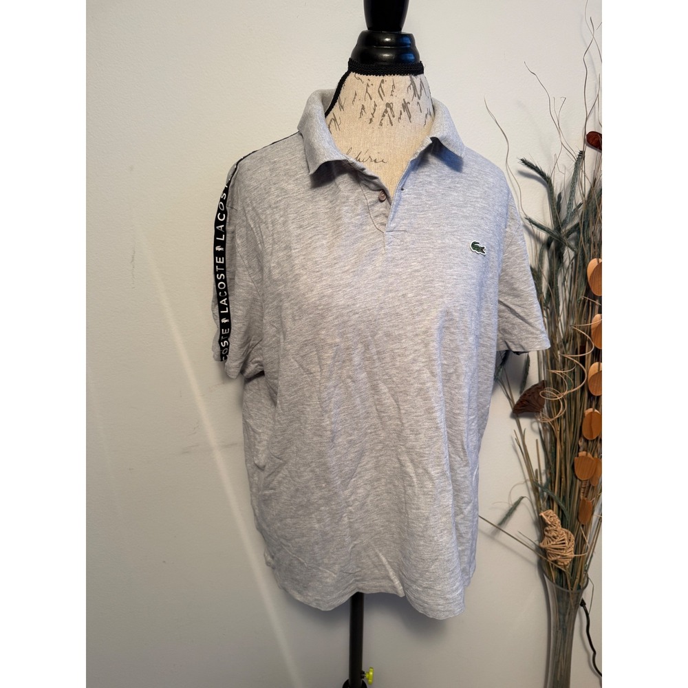 Lacoste Mens‎ XXL Regular Fit Polo Shirt Grey Logo Tape Shoulder Short Sleeve
